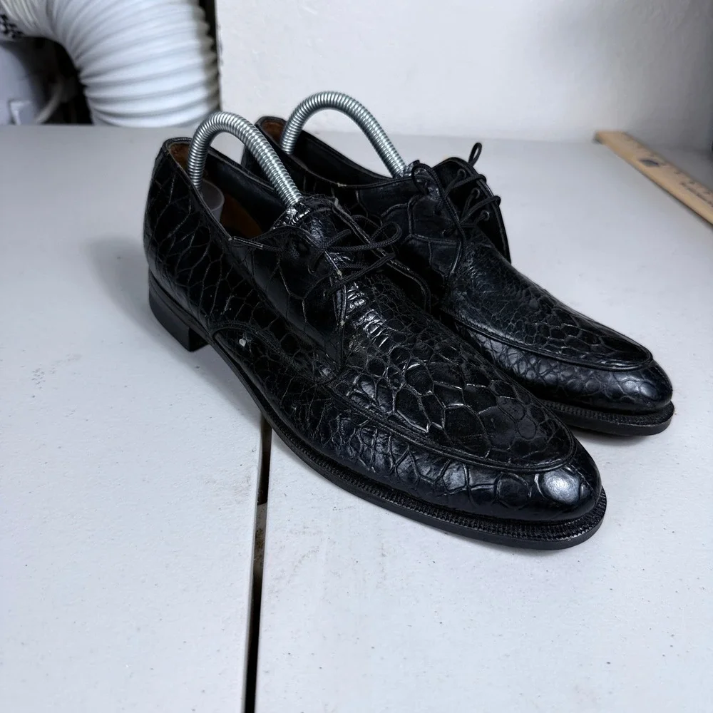 G.B.H. Field Derby Shoes Mens 8.5 Black Genuine Reptile Leather Exotic Oxfords
